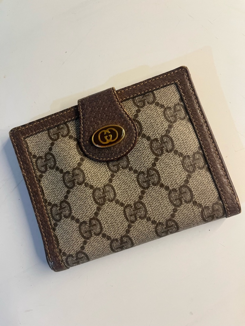 Gucci Brown GG Canvas Wallet with Gold-Tone Logo Snap